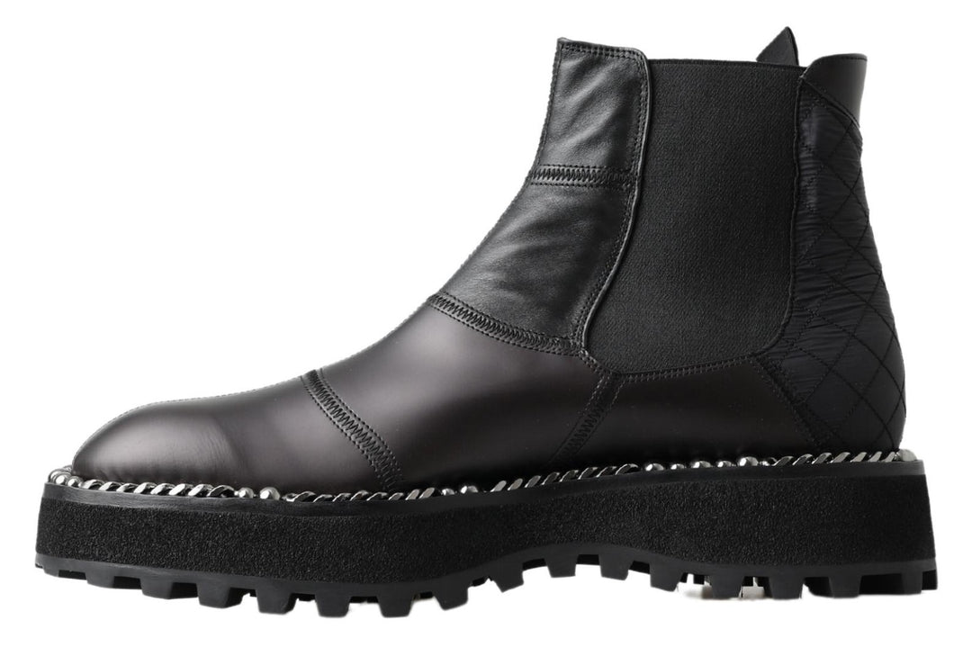 Dolce &amp; Gabbana Black Leather Slip on Stretch Boots