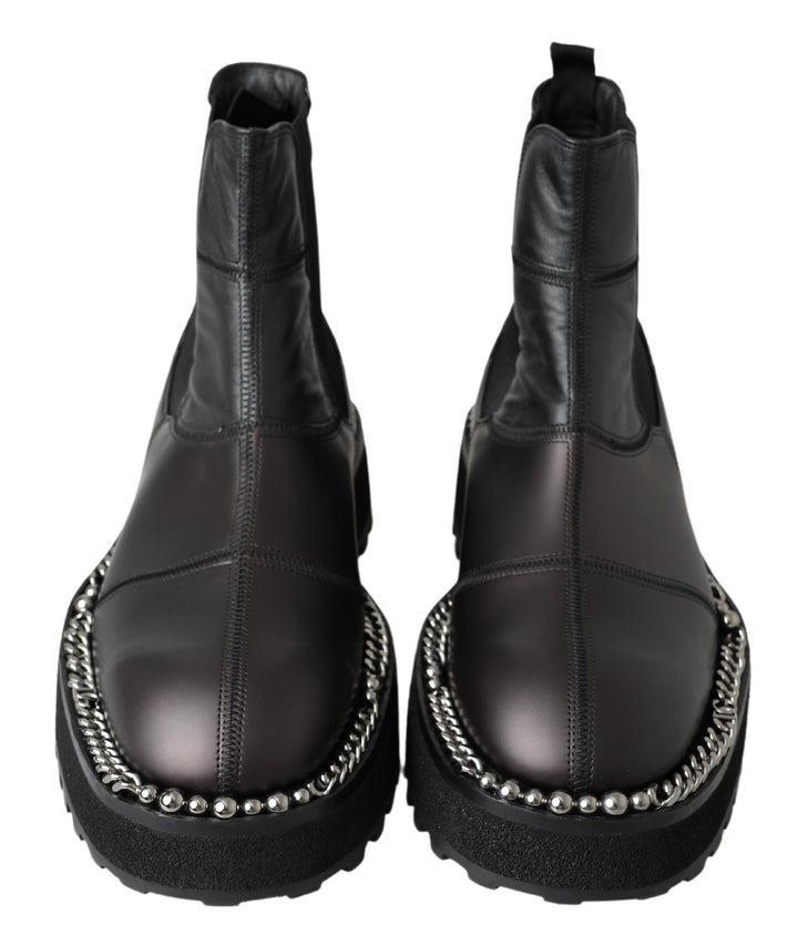 Dolce &amp; Gabbana Black Leather Slip on Stretch Boots