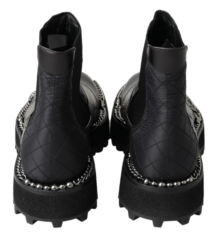 Dolce &amp; Gabbana Black Leather Slip on Stretch Boots