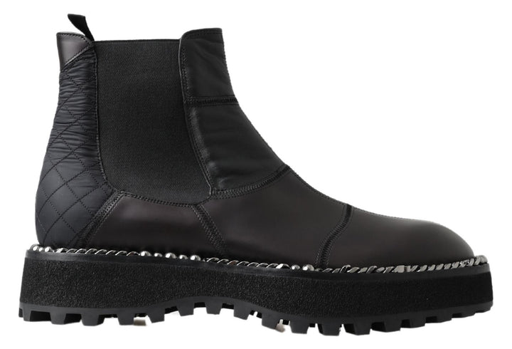 Dolce &amp; Gabbana Black Leather Slip on Stretch Boots