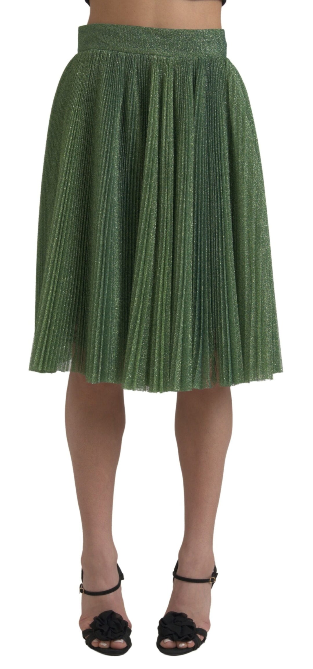 Dolce &amp; Gabbana Metallic Green High Waist A-line Pleated Skirt