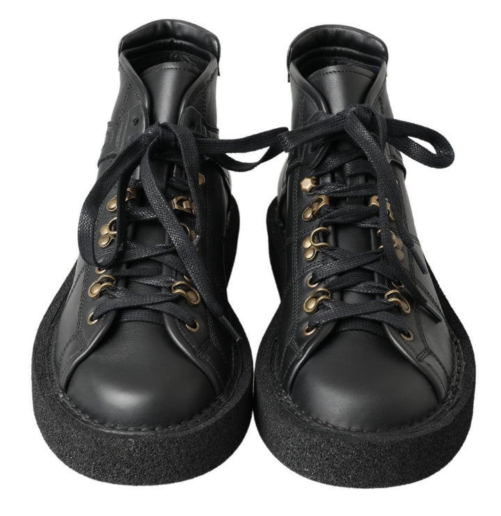 Dolce &amp; Gabbana Black Leather Slip on Stretch Boots