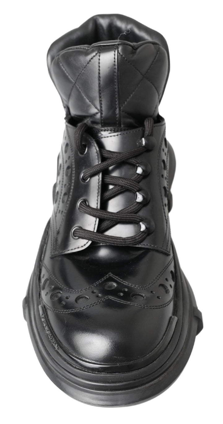 Dolce &amp; Gabbana Black Leather Ankle Casual Boots
