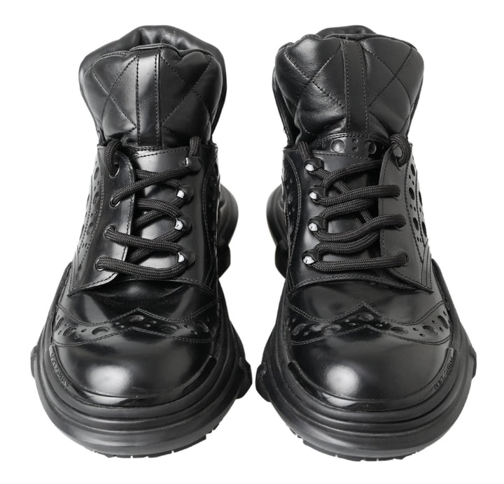 Dolce &amp; Gabbana Black Leather Ankle Casual Boots