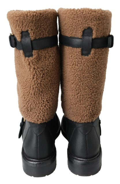 Bottes longues en cuir shearling noir Dolce &amp; Gabbana