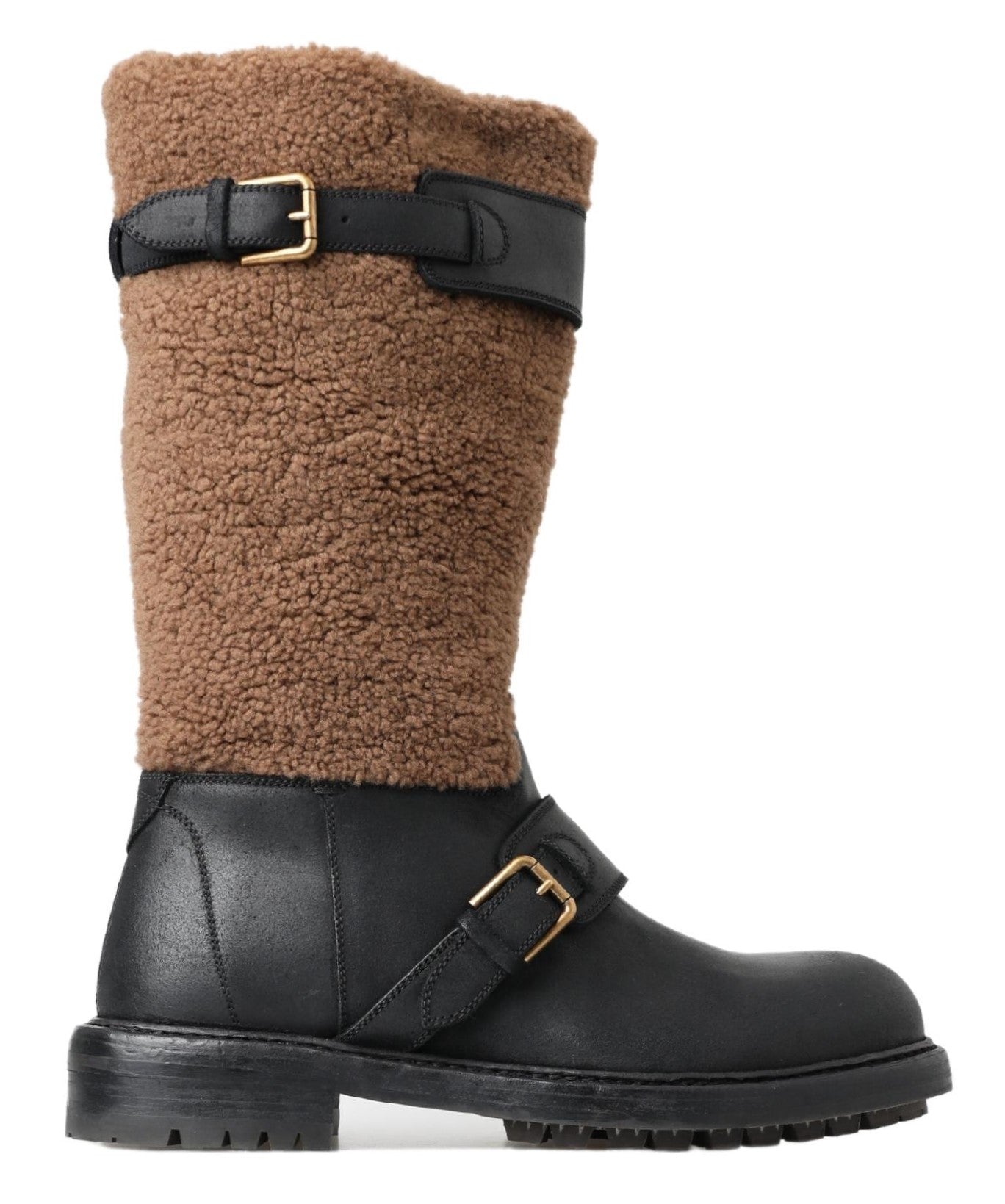 Bottes longues en cuir shearling noir Dolce &amp; Gabbana
