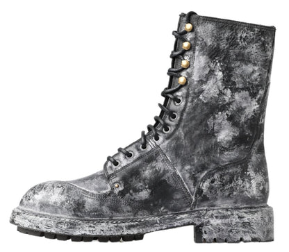 Bottes à lacets noires chics Dolce &amp; Gabbana avec dégradé gris-blanc