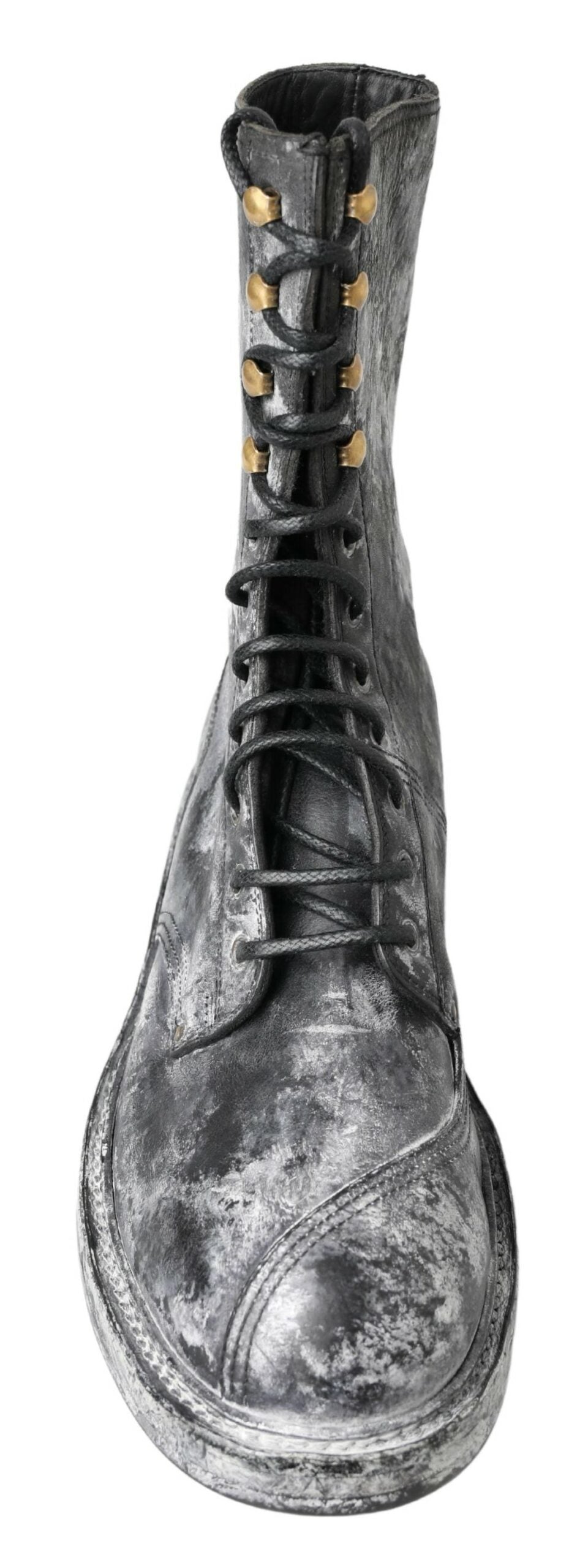 Dolce &amp; Gabbana Black Gray Leather Mid Calf Boots Shoes