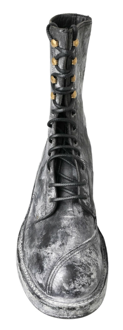 Bottes à lacets noires chics Dolce &amp; Gabbana avec dégradé gris-blanc