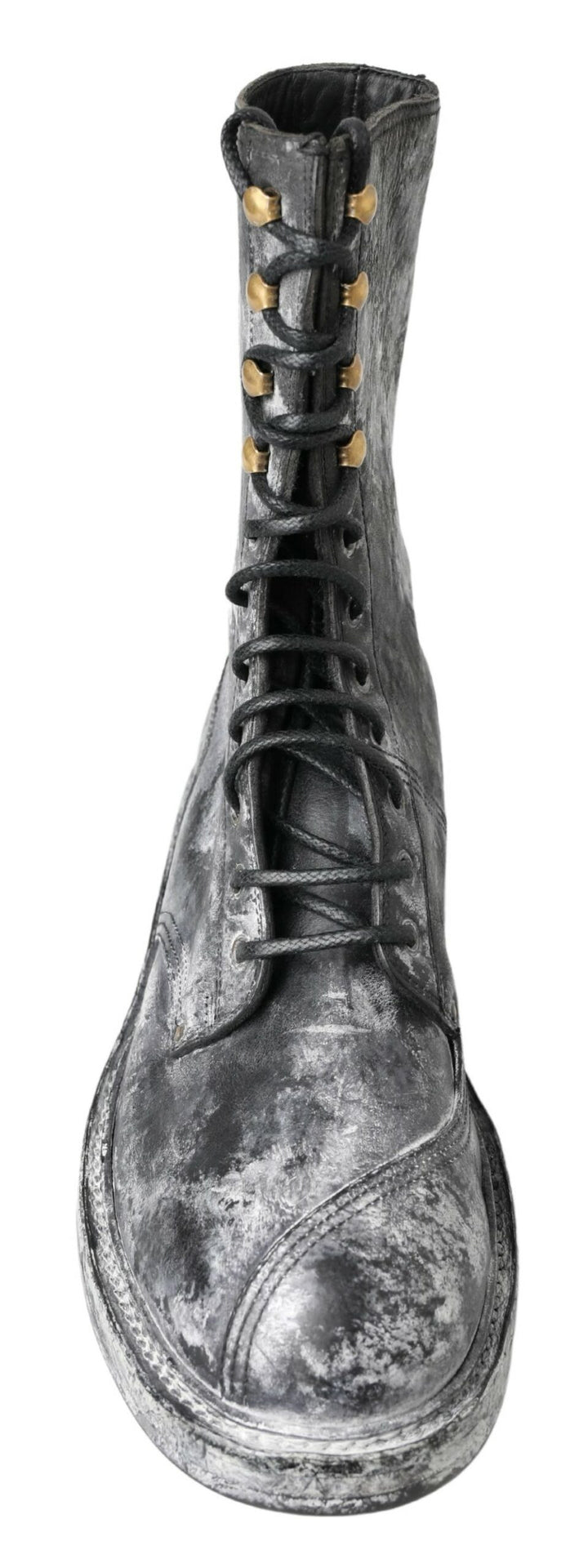Dolce &amp; Gabbana Black Gray Leather Mid Calf Boots Shoes