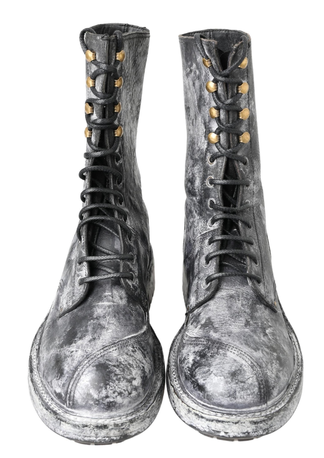 Dolce &amp; Gabbana Black Gray Leather Mid Calf Boots Shoes
