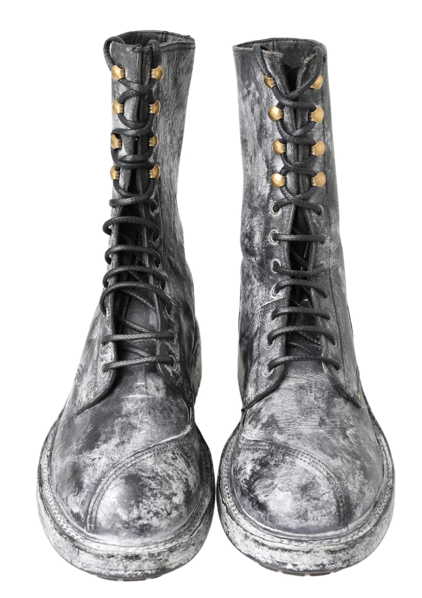 Bottes à lacets noires chics Dolce &amp; Gabbana avec dégradé gris-blanc
