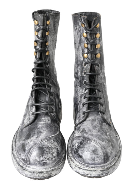 Bottes à lacets noires chics Dolce &amp; Gabbana avec dégradé gris-blanc