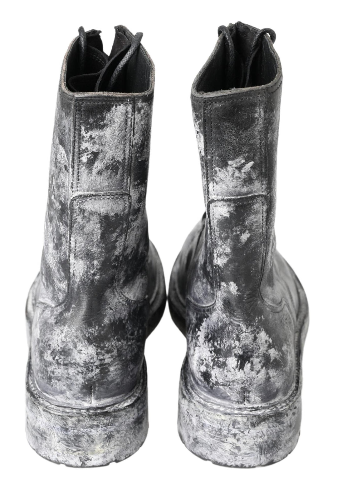 Dolce &amp; Gabbana Black Gray Leather Mid Calf Boots Shoes