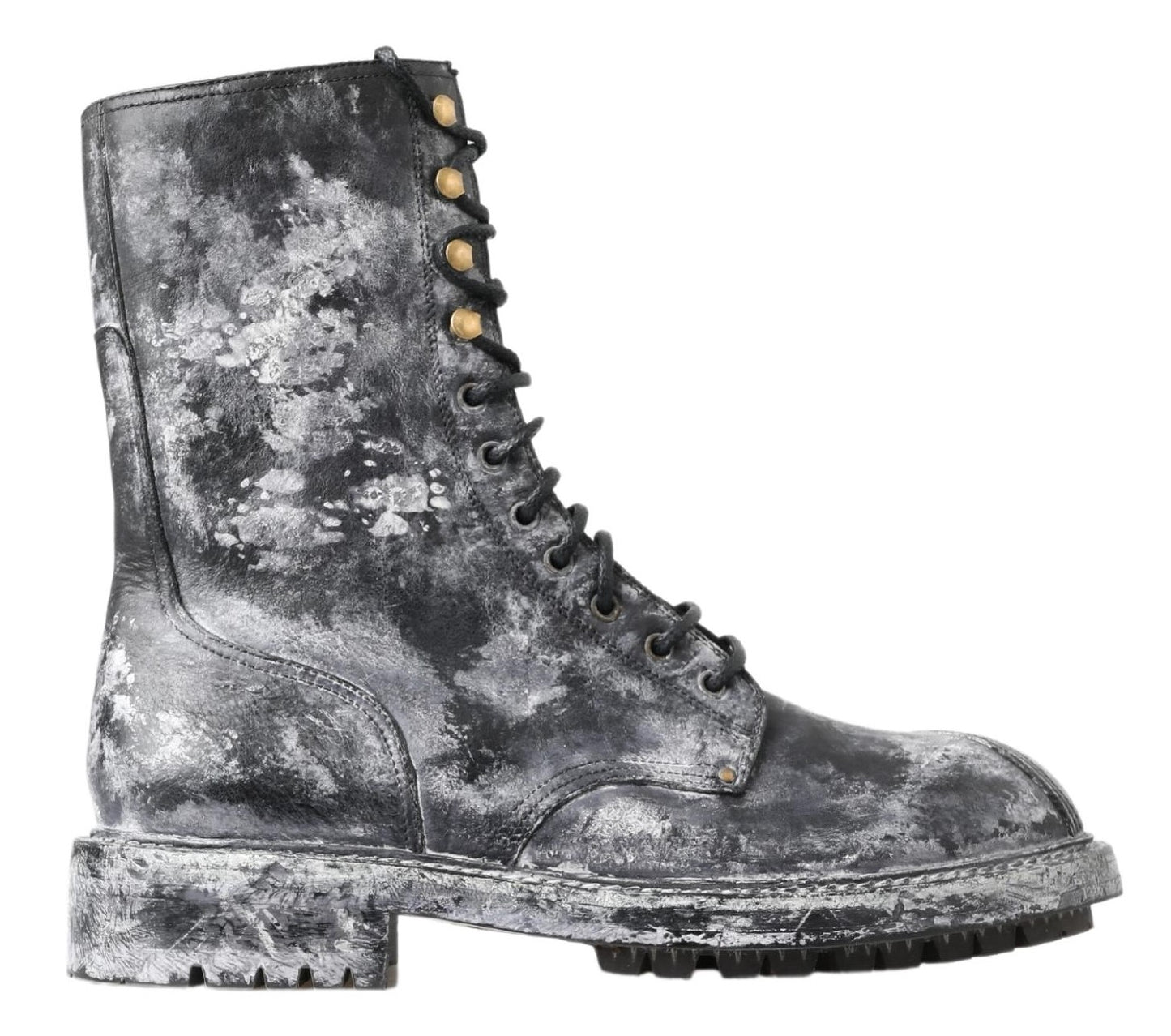 Bottes à lacets noires chics Dolce &amp; Gabbana avec dégradé gris-blanc