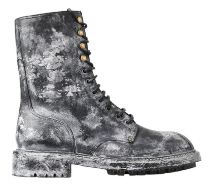 Bottes à lacets noires chics Dolce &amp; Gabbana avec dégradé gris-blanc