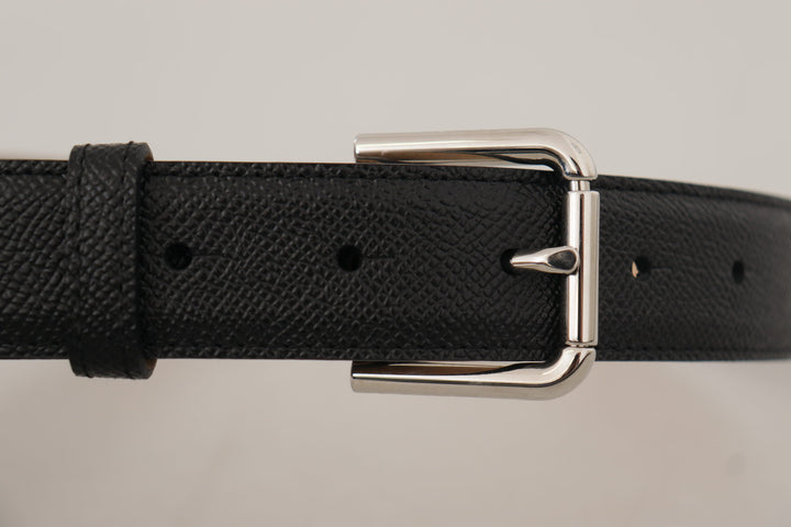 Dolce &amp; Gabbana Black Calf Leather Brown Backend Metal Buckle Belt