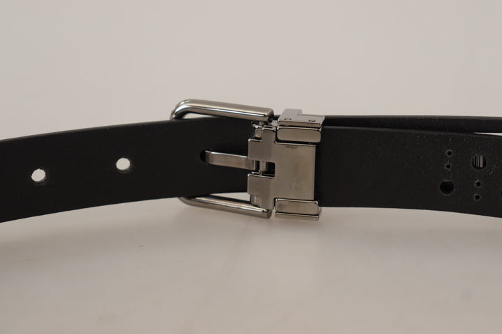 Dolce &amp; Gabbana Black Calf Leather Perforated Metal Buckle Belt