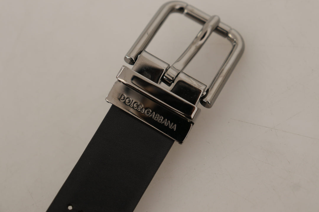 Dolce &amp; Gabbana Black Calf Leather Perforated Metal Buckle Belt