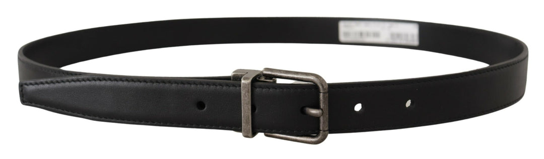 Dolce &amp; Gabbana Black Plain Leather Vintage Logo Metal Buckle Belt