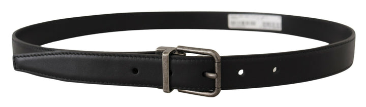 Dolce &amp; Gabbana Black Plain Leather Vintage Logo Metal Buckle Belt