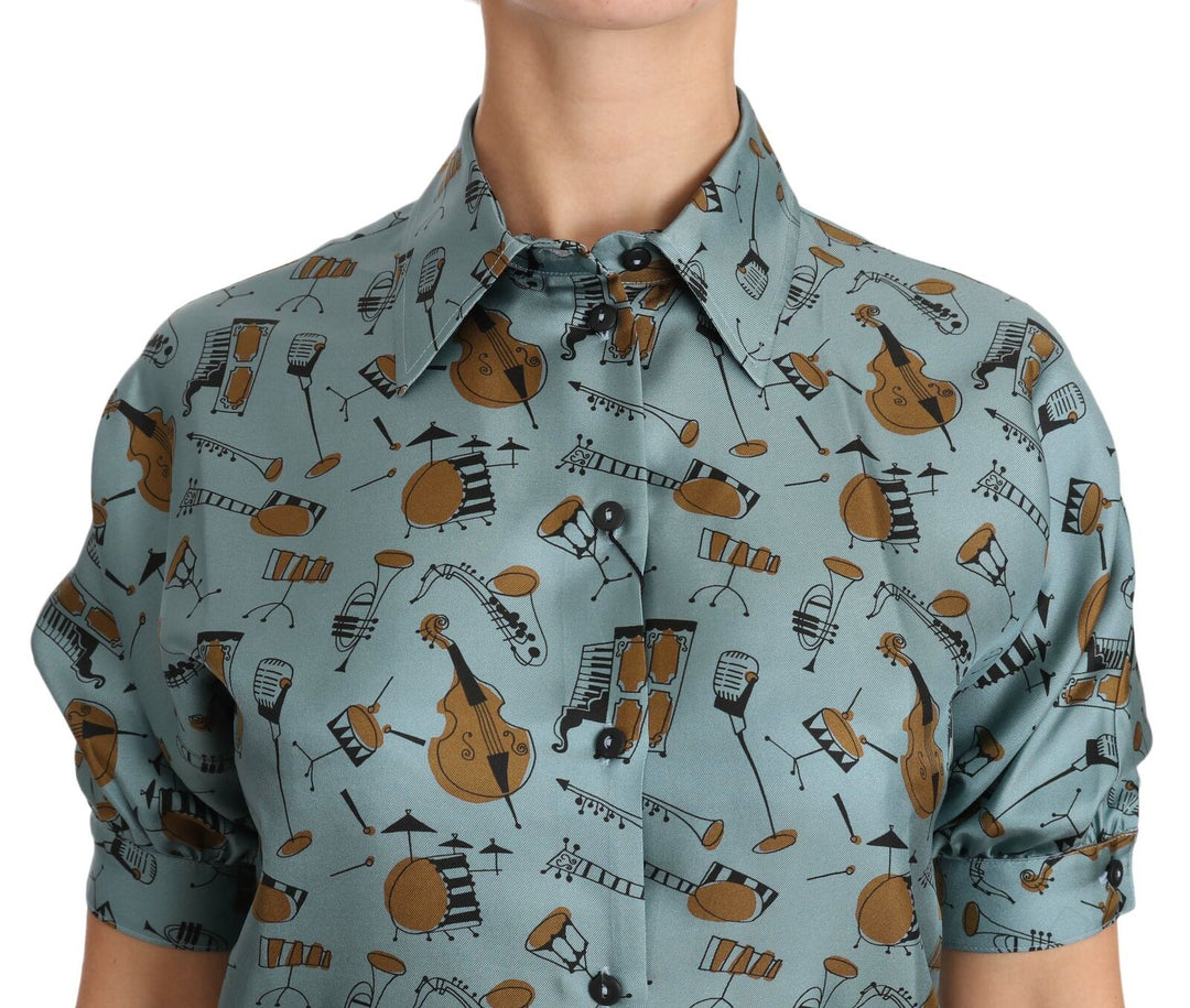 Dolce &amp; Gabbana Multicolor Musical Instruments Silk Short sleeve Shirt