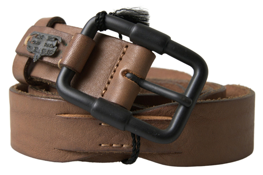 Cinturón Ermanno Scervino de piel marrón con hebilla de metal negro Glamour