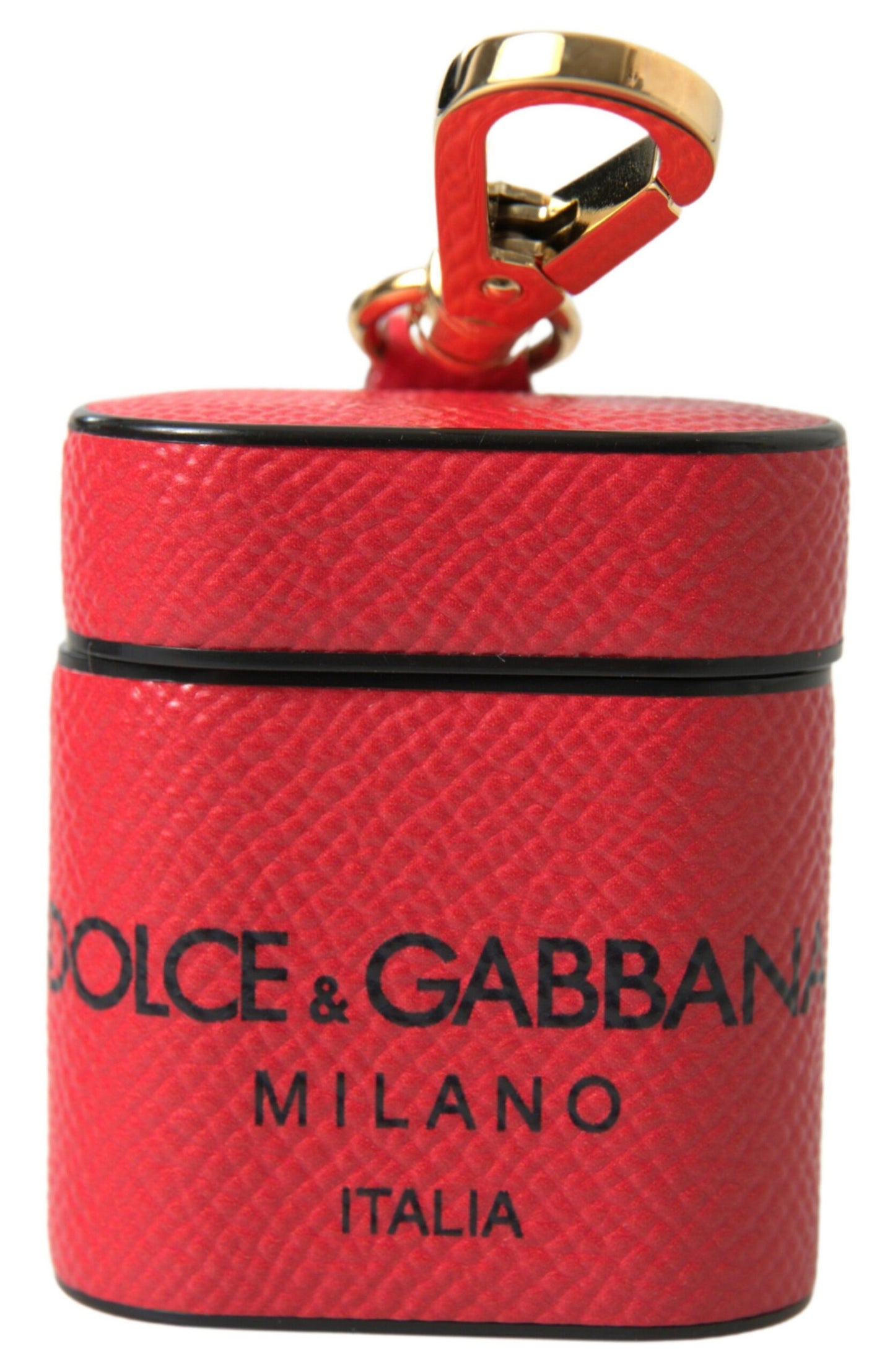 Étui élégant en cuir Dolce &amp; Gabbana pour Airpods, noir et rouge