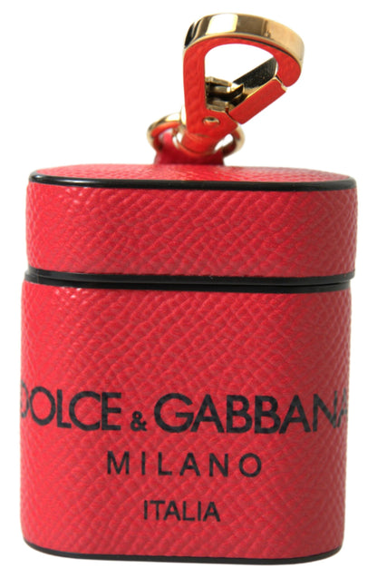 Étui élégant en cuir Dolce &amp; Gabbana pour Airpods, noir et rouge