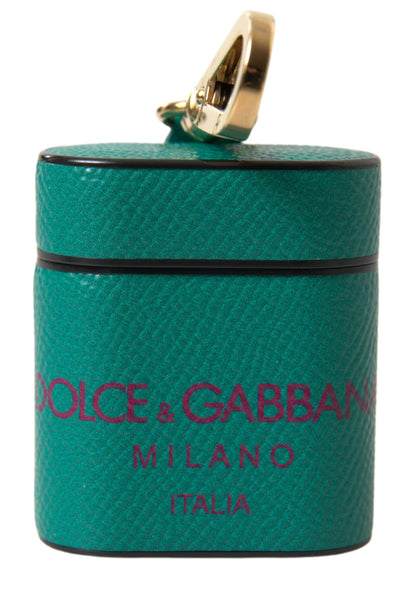 Étui élégant en cuir Dolce &amp; Gabbana pour Airpods, vert et marron