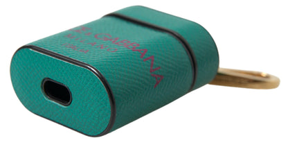 Étui élégant en cuir Dolce &amp; Gabbana pour Airpods, vert et marron