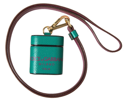 Étui élégant en cuir Dolce &amp; Gabbana pour Airpods, vert et marron