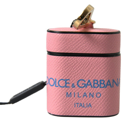 Estuche elegante de piel de becerro rosa para AirPods de Dolce &amp; Gabbana