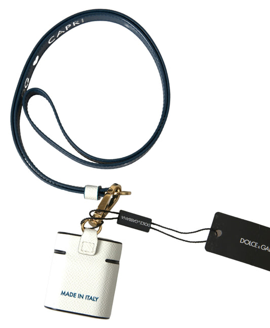 Étui élégant en cuir Dolce &amp; Gabbana pour Airpods (blanc et bleu)