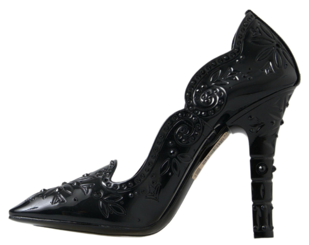 Dolce &amp; Gabbana Black CINDERELLA Floral Crystal Heels Shoes