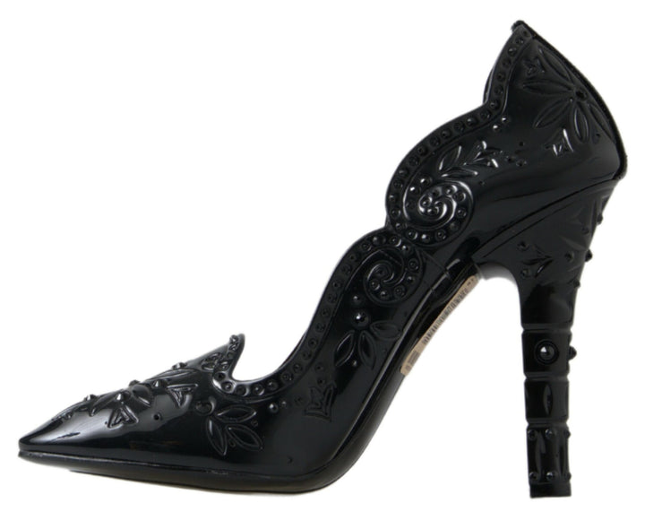 Dolce &amp; Gabbana Black CINDERELLA Floral Crystal Heels Shoes