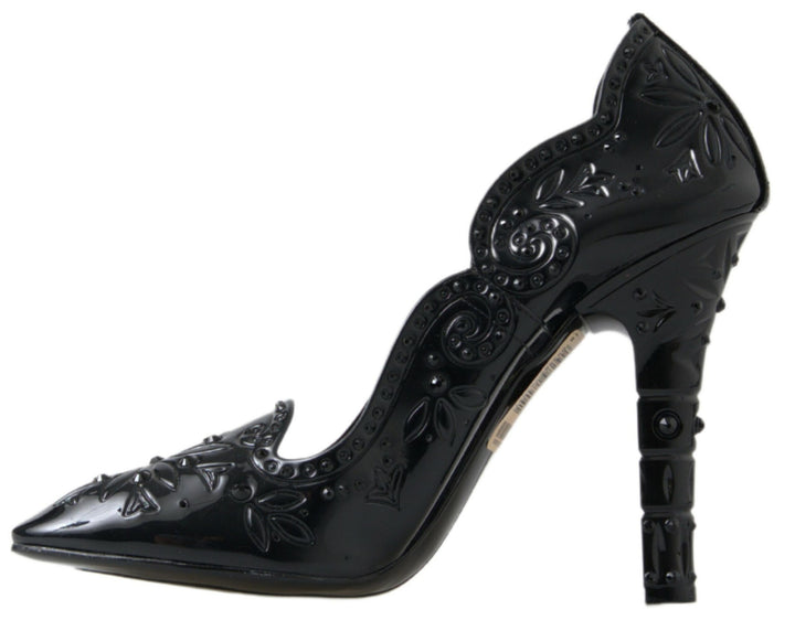 Dolce &amp; Gabbana Black CINDERELLA Floral Crystal Heels Shoes