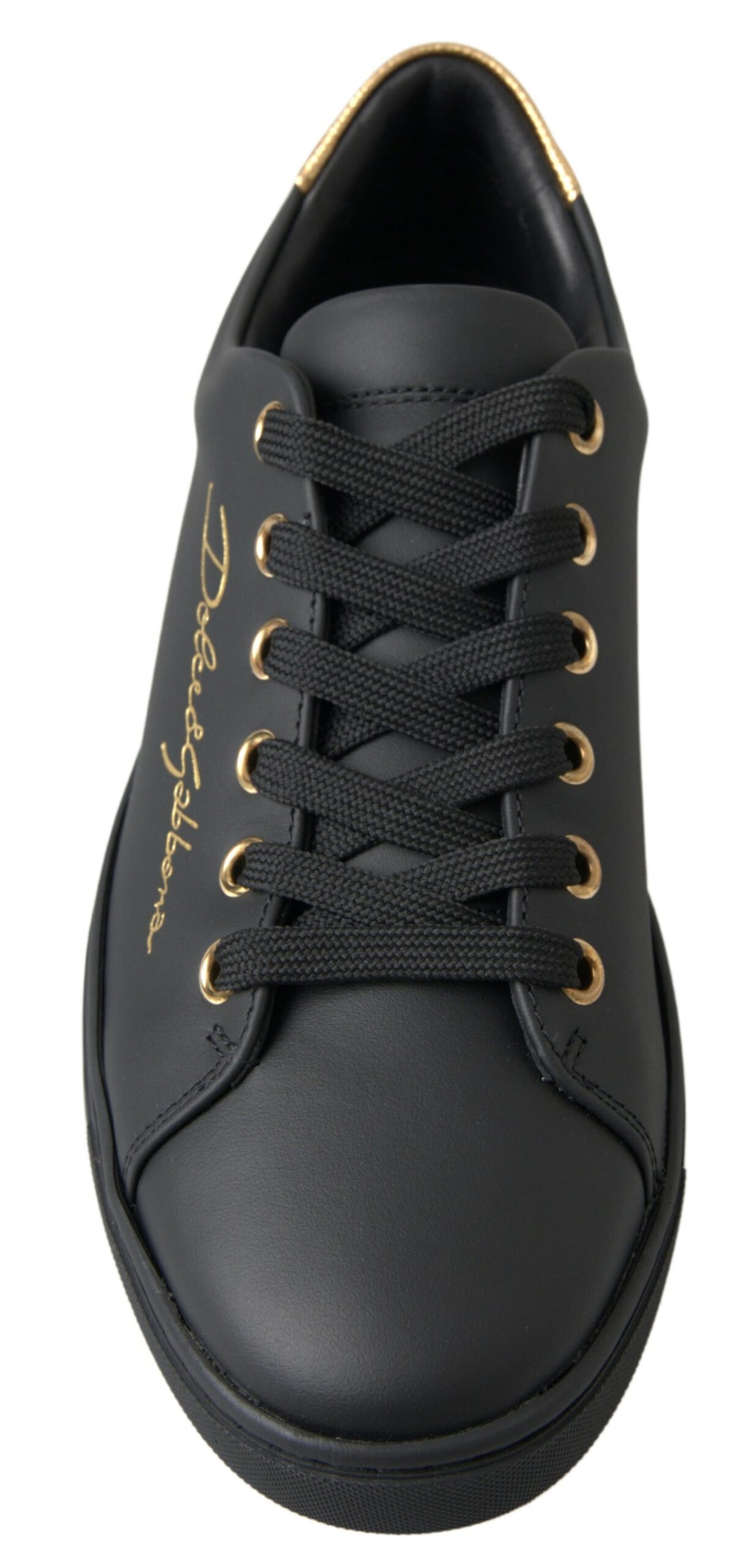 Dolce &amp; Gabbana Black Gold Leather Classic Sneakers Shoes