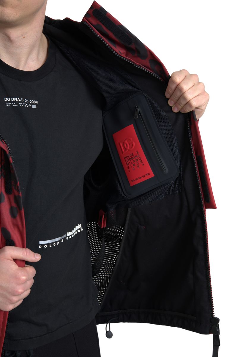 Veste à capuche à imprimé léopard rouge éclatant Dolce &amp; Gabbana
