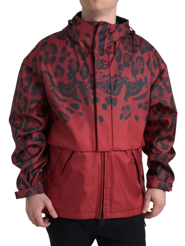 Veste à capuche à imprimé léopard rouge éclatant Dolce &amp; Gabbana