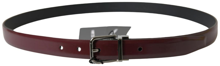 Dolce &amp; Gabbana Bordeaux Leather Silver Metal Buckle Belt