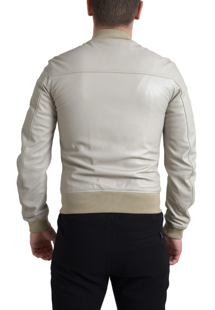 Chaqueta bomber de cuero color crema Dolce Gabbana Sensation