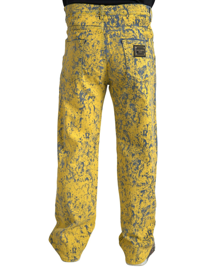 Dolce &amp; Gabbana Yellow Cotton Tie Dye Straight Denim Jeans