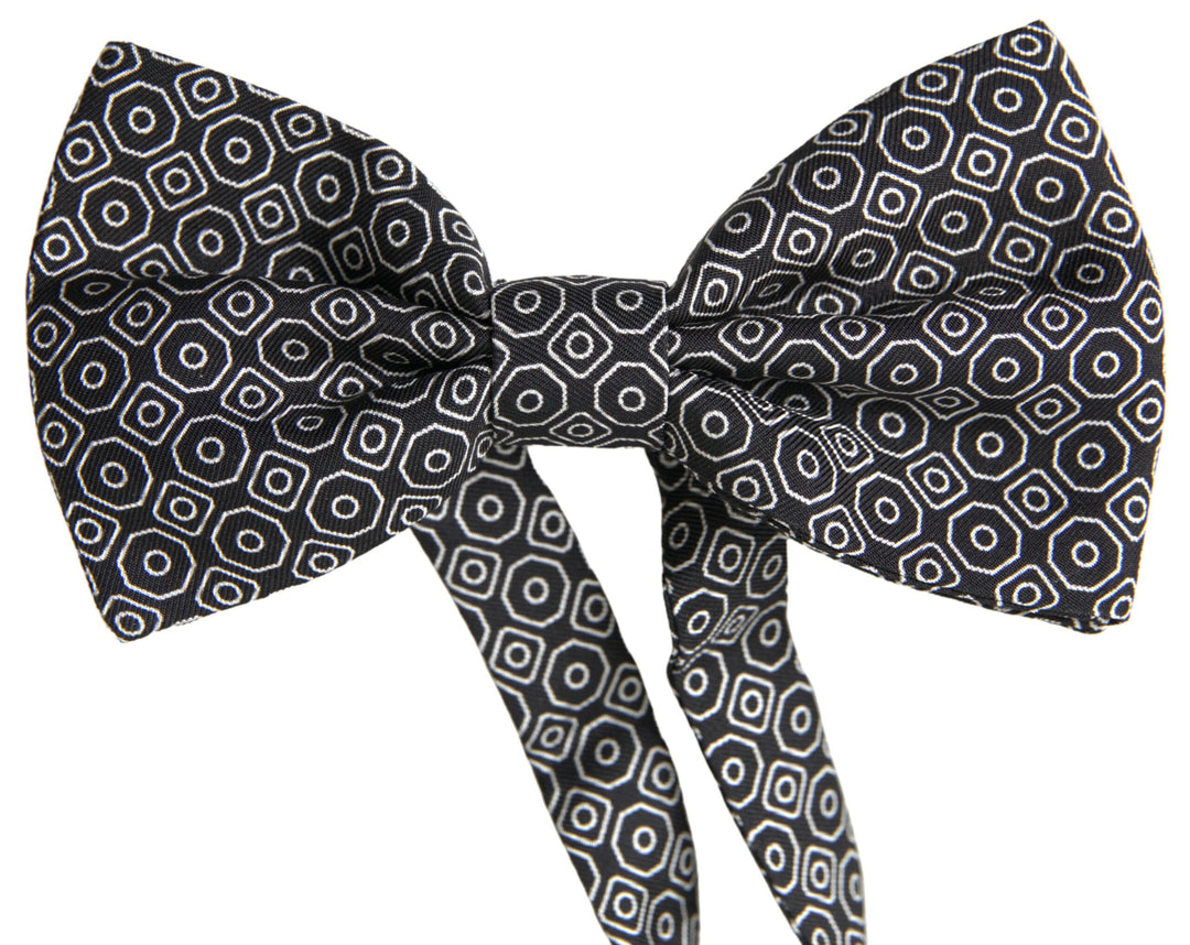 Dolce &amp; Gabbana Black White Pattern Adjustable Neck Papillon Bow Tie