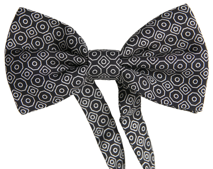 Dolce &amp; Gabbana Black White Pattern Adjustable Neck Papillon Bow Tie