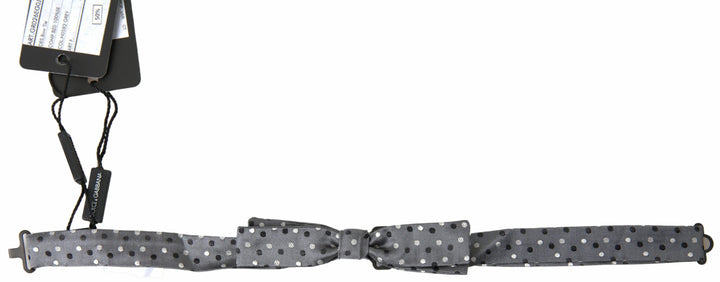 Dolce &amp; Gabbana Gray Polka Dot Silk Adjustable Men Neck Papillon Bow Tie
