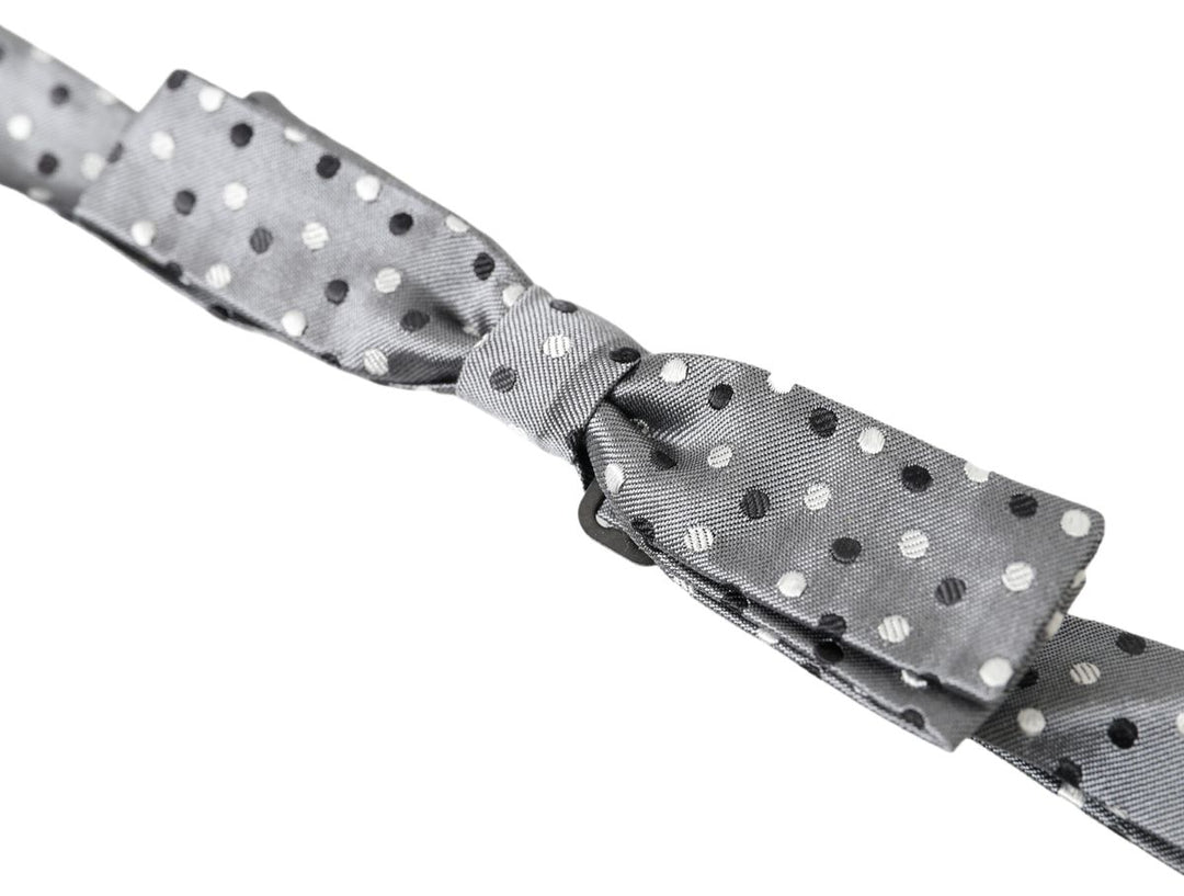 Dolce &amp; Gabbana Gray Polka Dot Silk Adjustable Men Neck Papillon Bow Tie