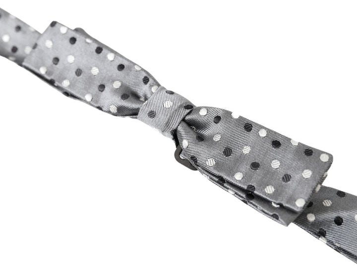 Dolce &amp; Gabbana Gray Polka Dot Silk Adjustable Men Neck Papillon Bow Tie