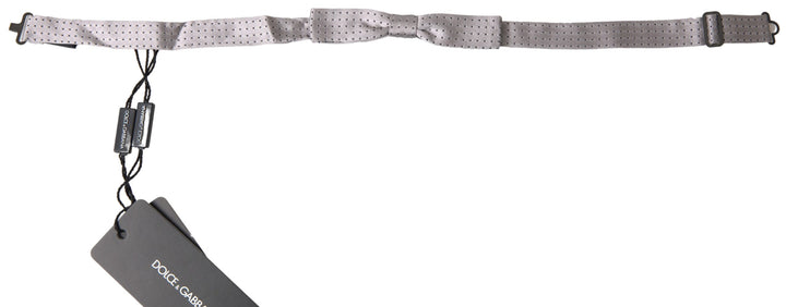 Dolce &amp; Gabbana Gray Dotted Silk Adjustable Men Neck Papillon Bow Tie