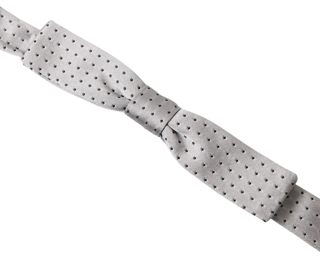 Dolce &amp; Gabbana Gray Dotted Silk Adjustable Men Neck Papillon Bow Tie